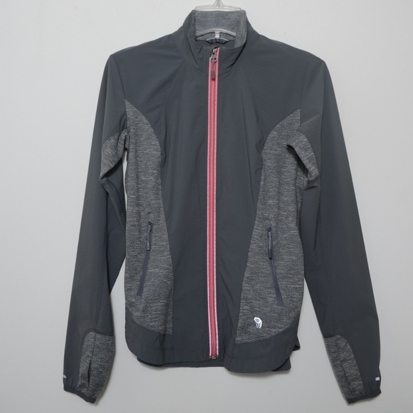 Mountain Hardwear Women’s Sz S Mighty Power Hybrid Jacket Windbreaker Gray/Pink - Picture 1 of 7